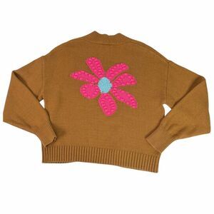 Lisa Todd Women’s Medium Petal Pusher Cardigan Sweater Open Front Embroidered Fl